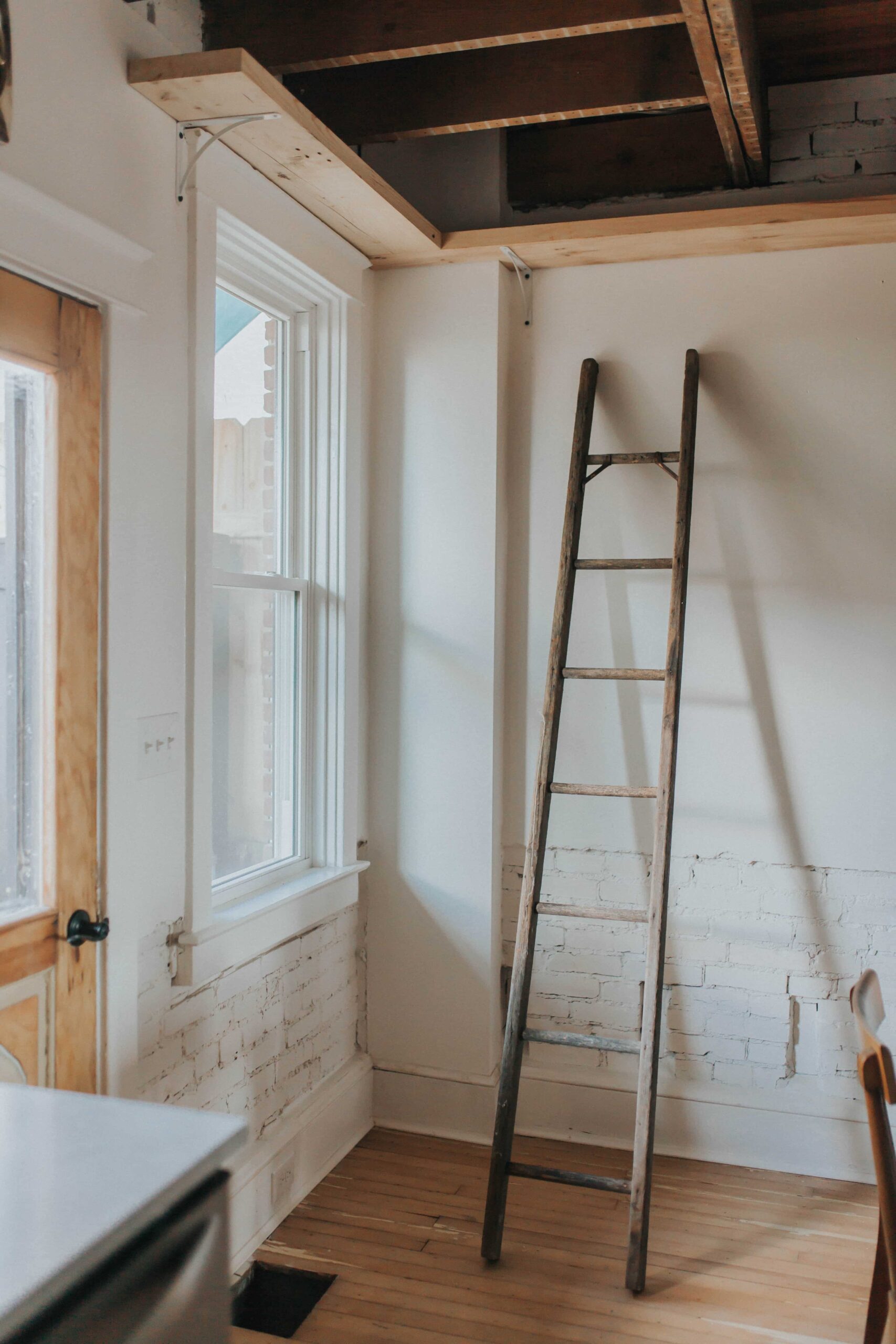Ladder in renovated dining room